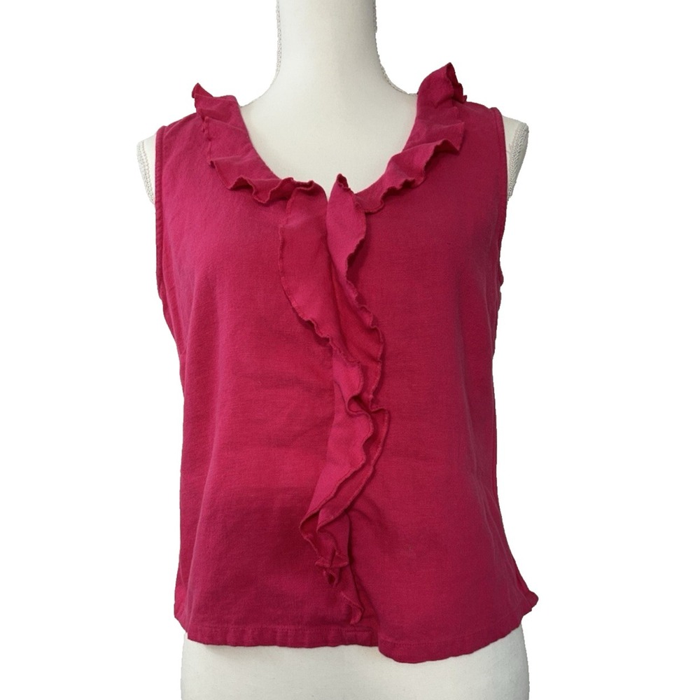 Linen Blend Festival Y2K Fuchsia Sleeveless Ruffles Top Women's Sz S